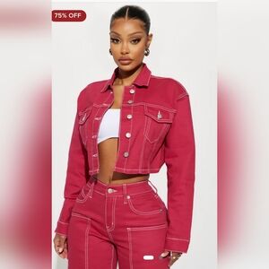 Stylish Raspberry Denim Jacket and Pants Set